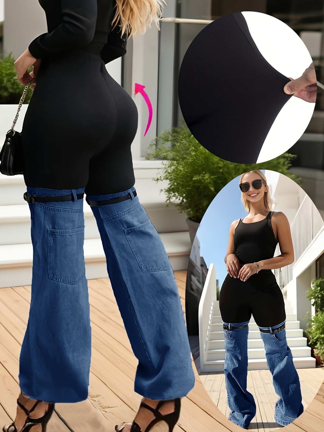 Women's Leggings - Denim-Look Wide-Leg detail view