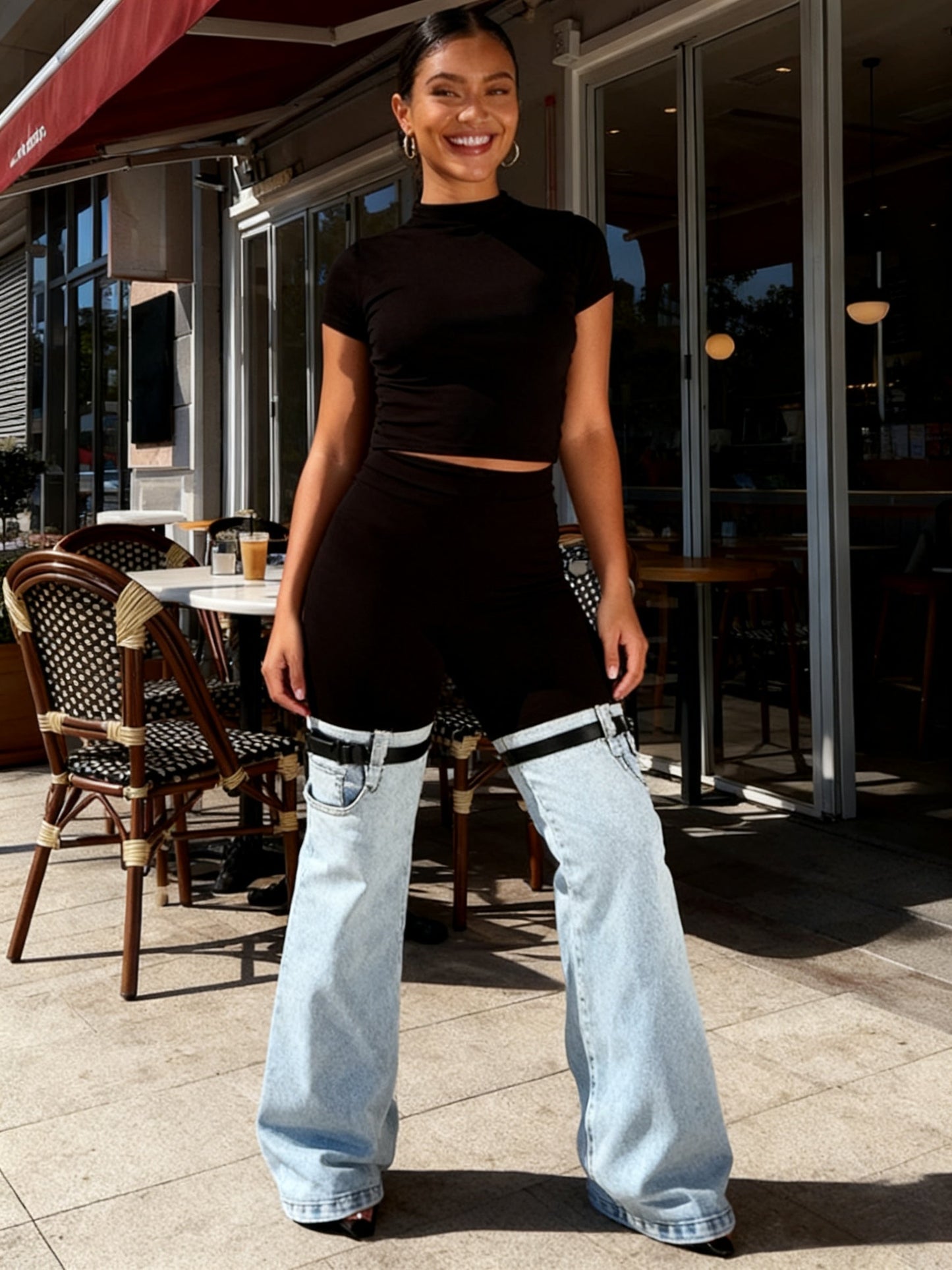 Women's Leggings - Denim-Look Wide-Leg detail view