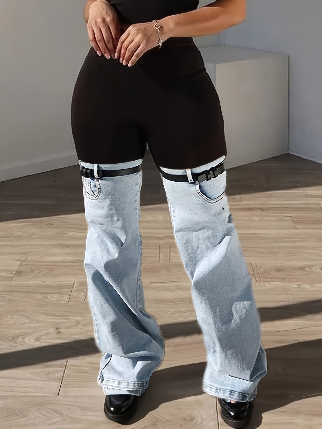 Women's Leggings - Denim-Look Wide-Leg detail view
