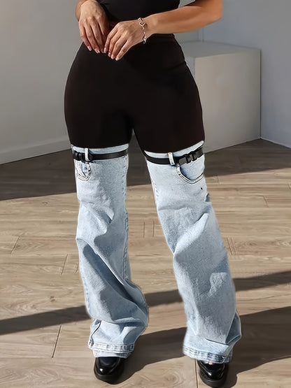 Women's Leggings - Denim-Look Wide-Leg detail view