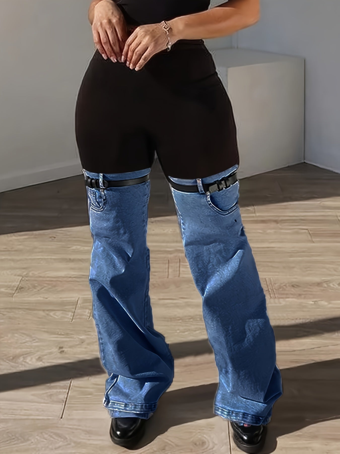 Women's Leggings - Denim-Look Wide-Leg detail view