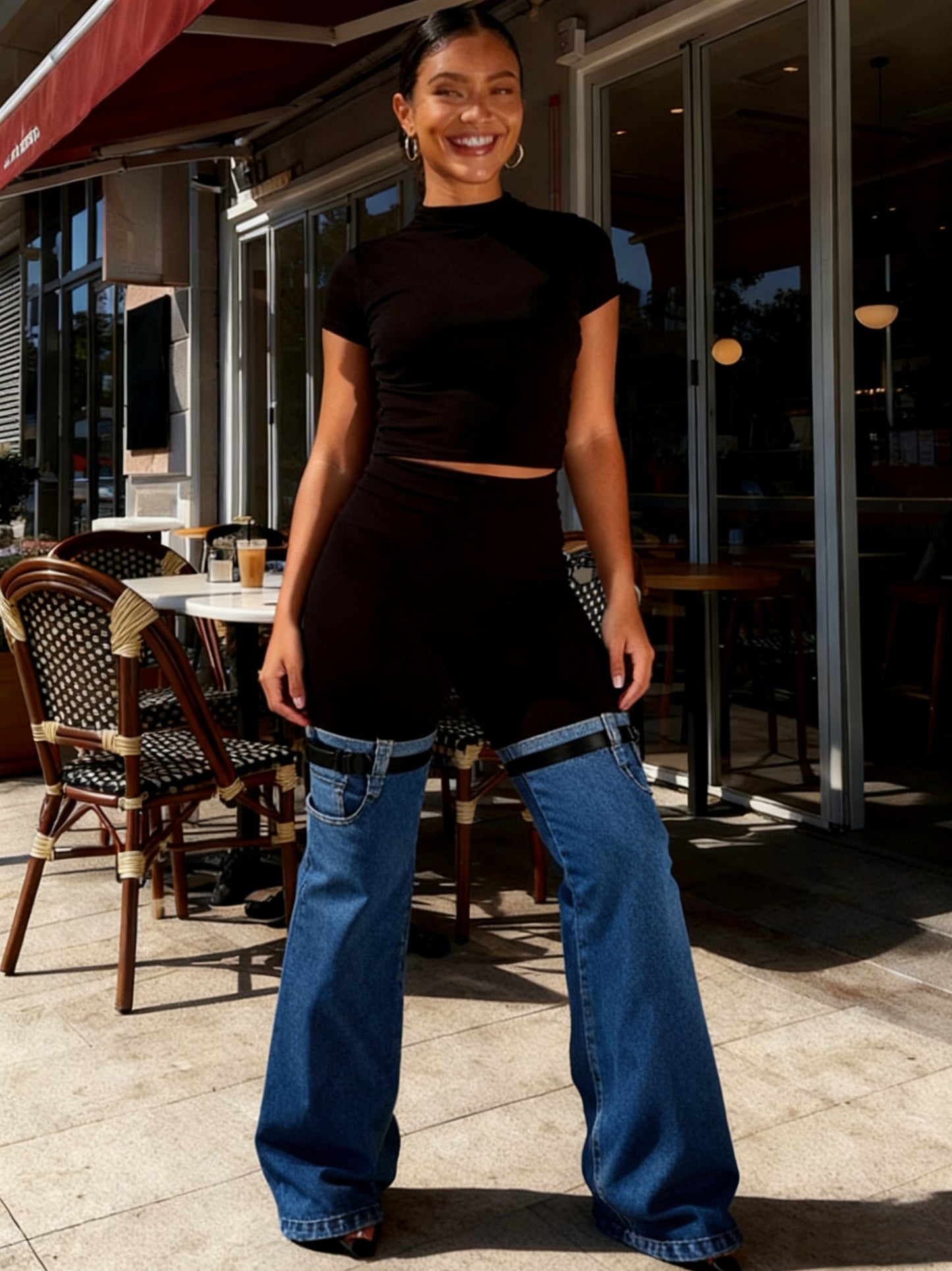 Women's Leggings - Denim-Look Wide-Leg detail view