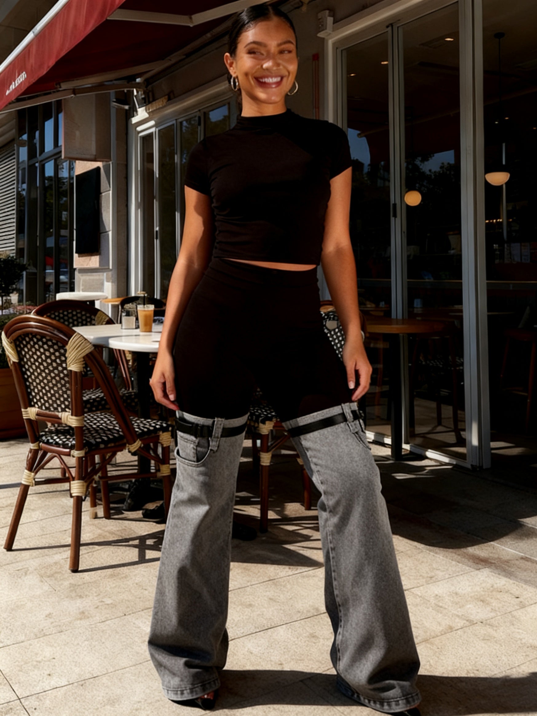 Women's Leggings - Denim-Look Wide-Leg detail view