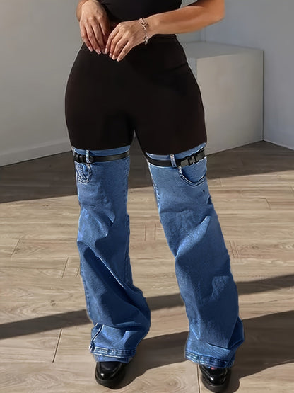 Women's Leggings - Denim-Look Wide-Leg – Blue option – view 3