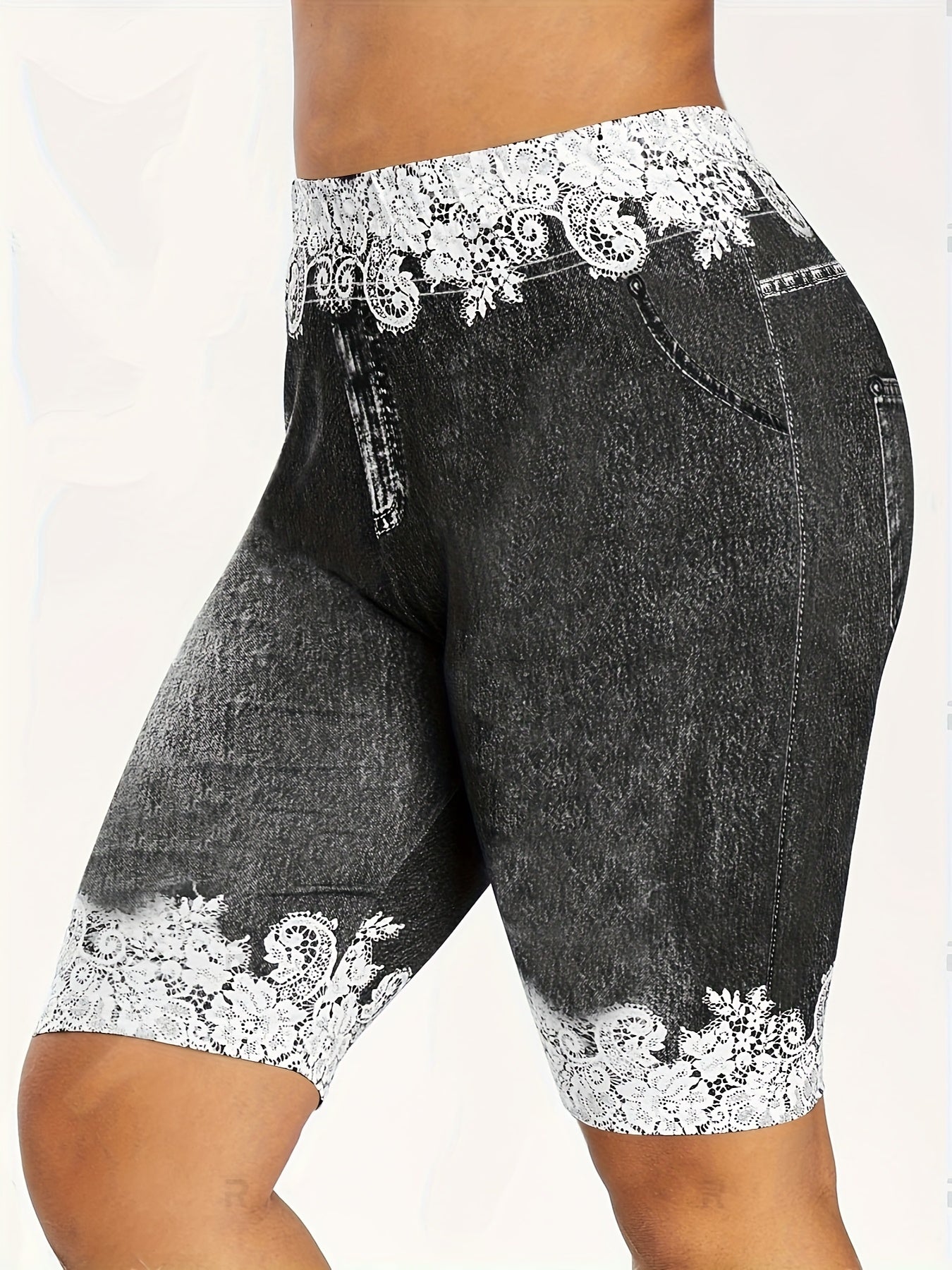 Women's Leggings - Elastic Waist Floral Print detail view