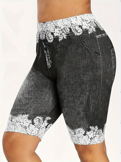 Women's Leggings - Elastic Waist Floral Print detail view