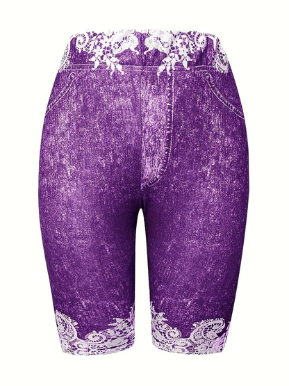 Women's Leggings - Elastic Waist Floral Print detail view