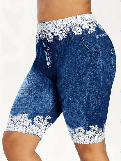 Women's Leggings - Elastic Waist Floral Print – Red option – view 4