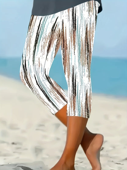 Women's Leggings - Elastic Waist Striped – White option – main product image