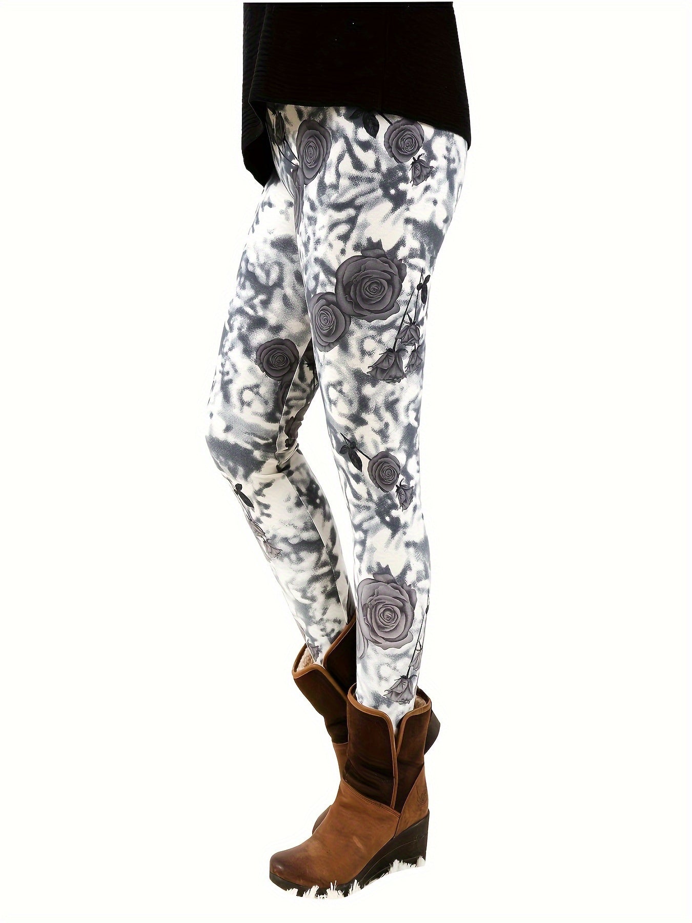 Women's Leggings - Elastic Waist Tie-Dye Print – Grey option – view 2