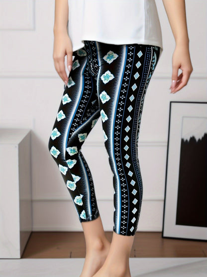 Women's Leggings - Elastic Waist Tie-Dye Print – Grey option – view 5