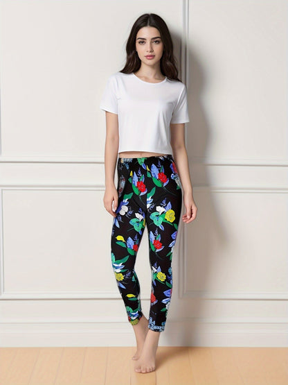 Women's Leggings - Elastic Waist Tie-Dye Print – Grey option – view 6