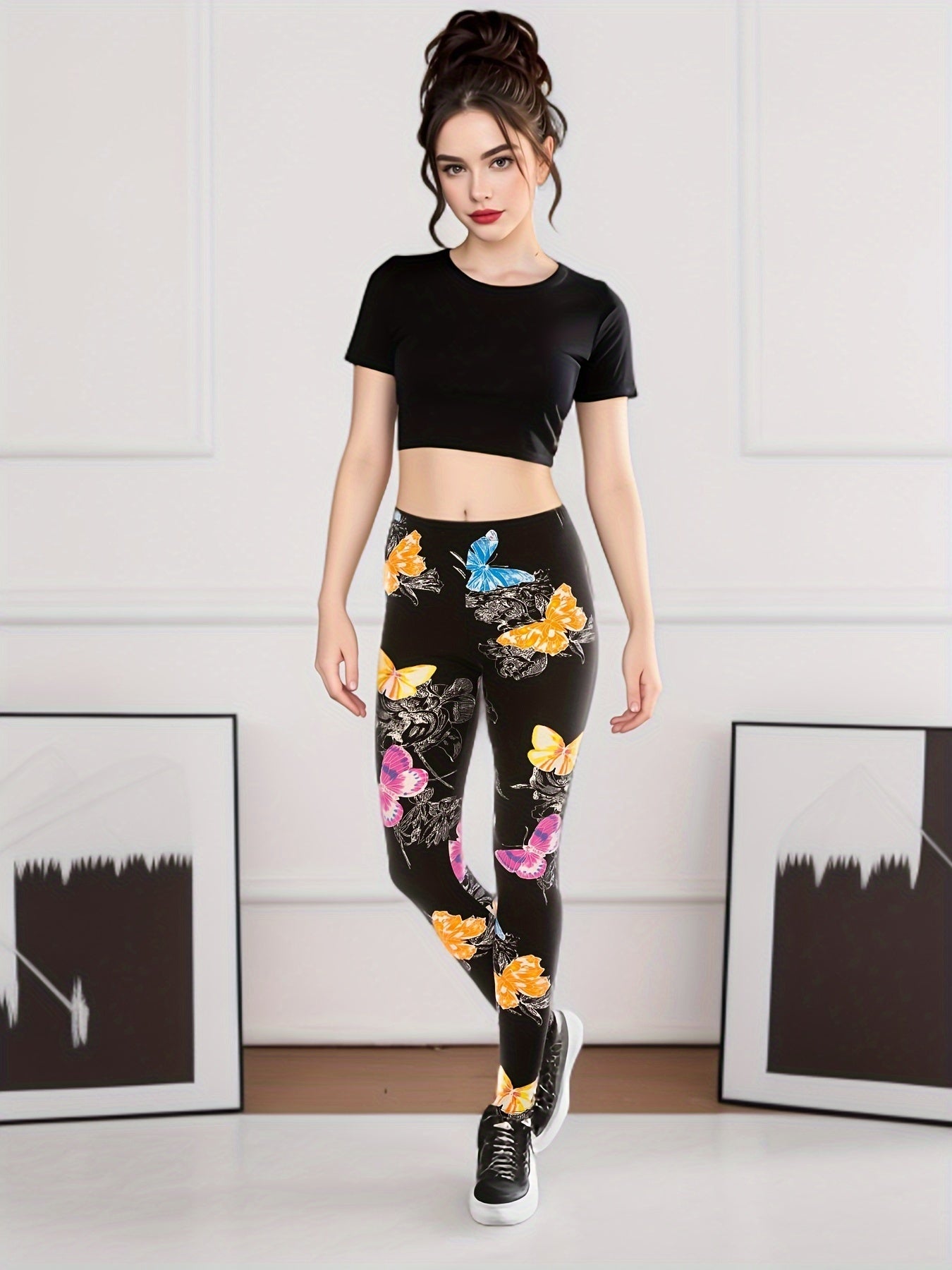 Women's Leggings - Printed Stretch Fit – Black option – view 3