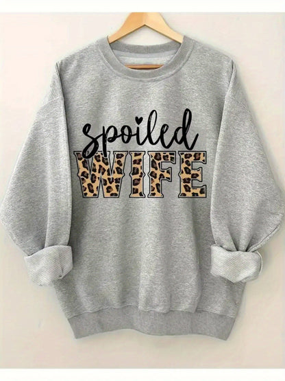 Women's Leopard Print Crewneck Sweatshirt - Crew Neck Long Sleeve detail view