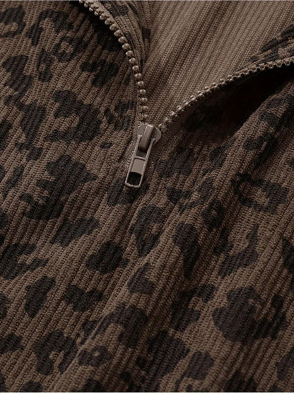 Women's Leopard Print Sweatshirt - Quarter-Zip Long Sleeve – view 10