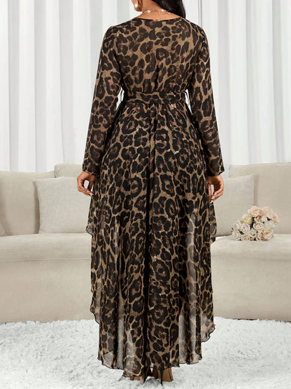 Women's Leopard Print Tunic - V-Neck Long Sleeve detail view