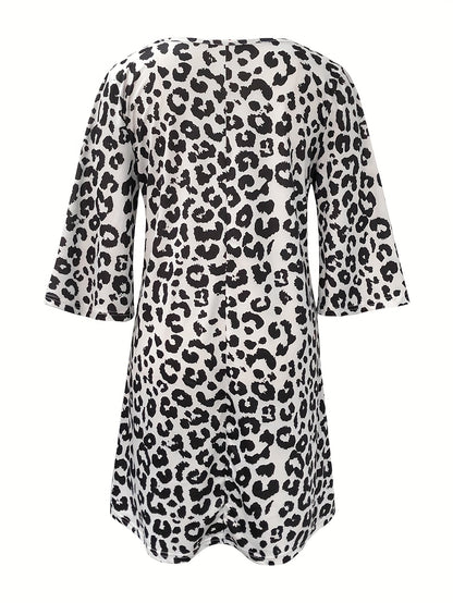 Women's Leopard Print V-Neck Casual Dress detail view