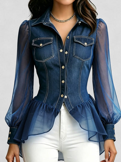Women's Lightweight Denim Button-Front Jacket – Blue detail view