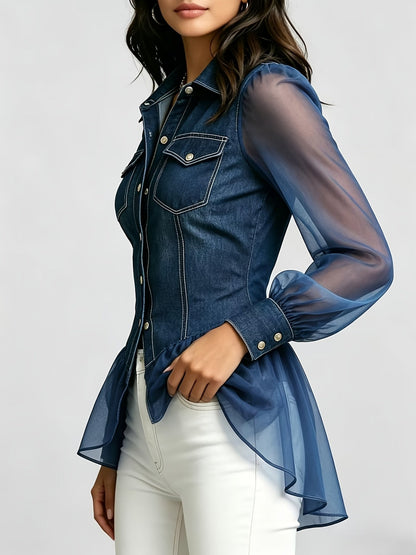 Women's Lightweight Denim Button-Front Jacket – Blue detail view