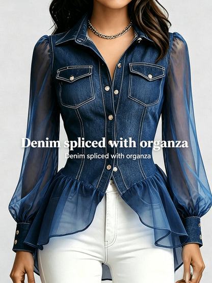 Women's Lightweight Denim Button-Front Jacket – Blue detail view