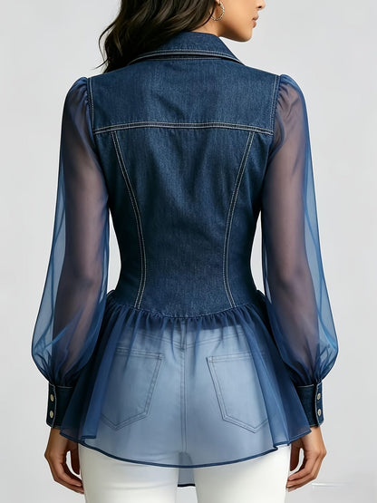 Women's Lightweight Denim Button-Front Jacket – Blue detail view