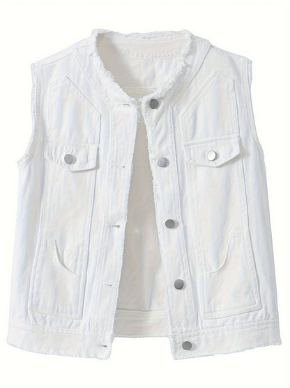 Women's Lightweight Denim Button-Front Vest detail view