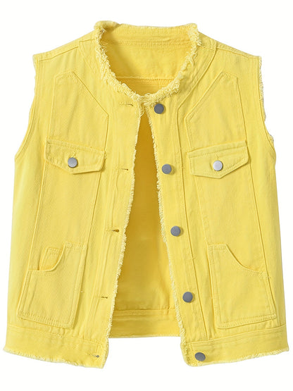 Women's Lightweight Denim Button-Front Vest detail view