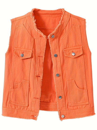 Women's Lightweight Denim Button-Front Vest detail view