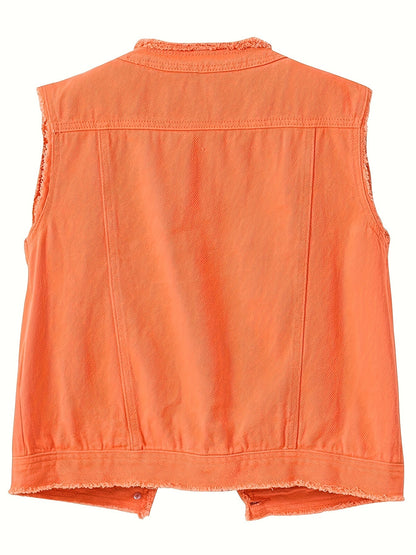 Women's Lightweight Denim Button-Front Vest detail view