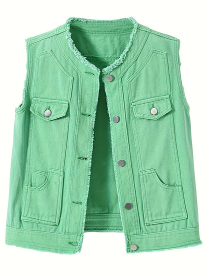 Women's Lightweight Denim Button-Front Vest detail view