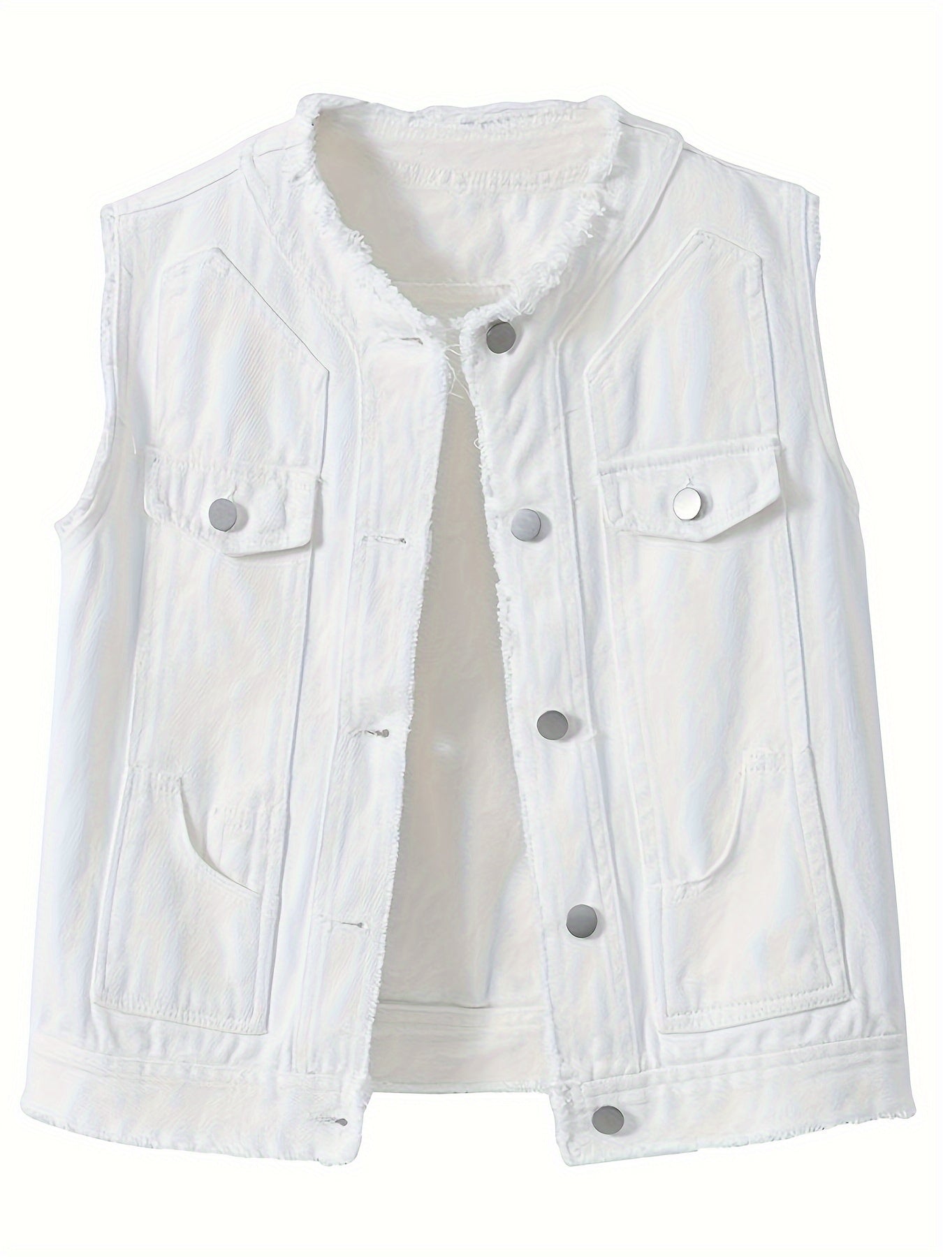 Women's Lightweight Denim Button-Front Vest – White option – main product image