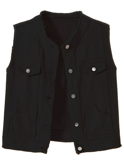 Women's Lightweight Denim Button-Front Vest – White option – view 2