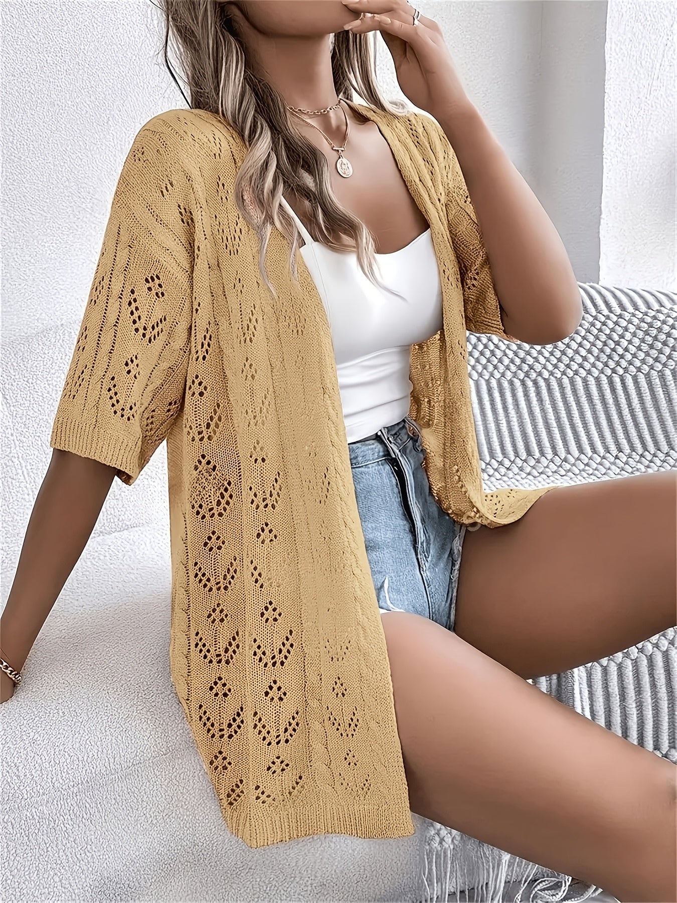 Women's Lightweight Denim Open-Front Cardigan detail view