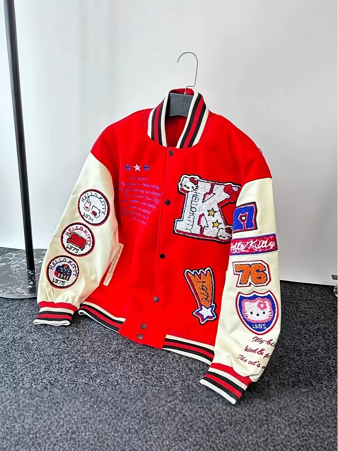Women's Lightweight Denim Pullover Jacket – Red / Black detail view