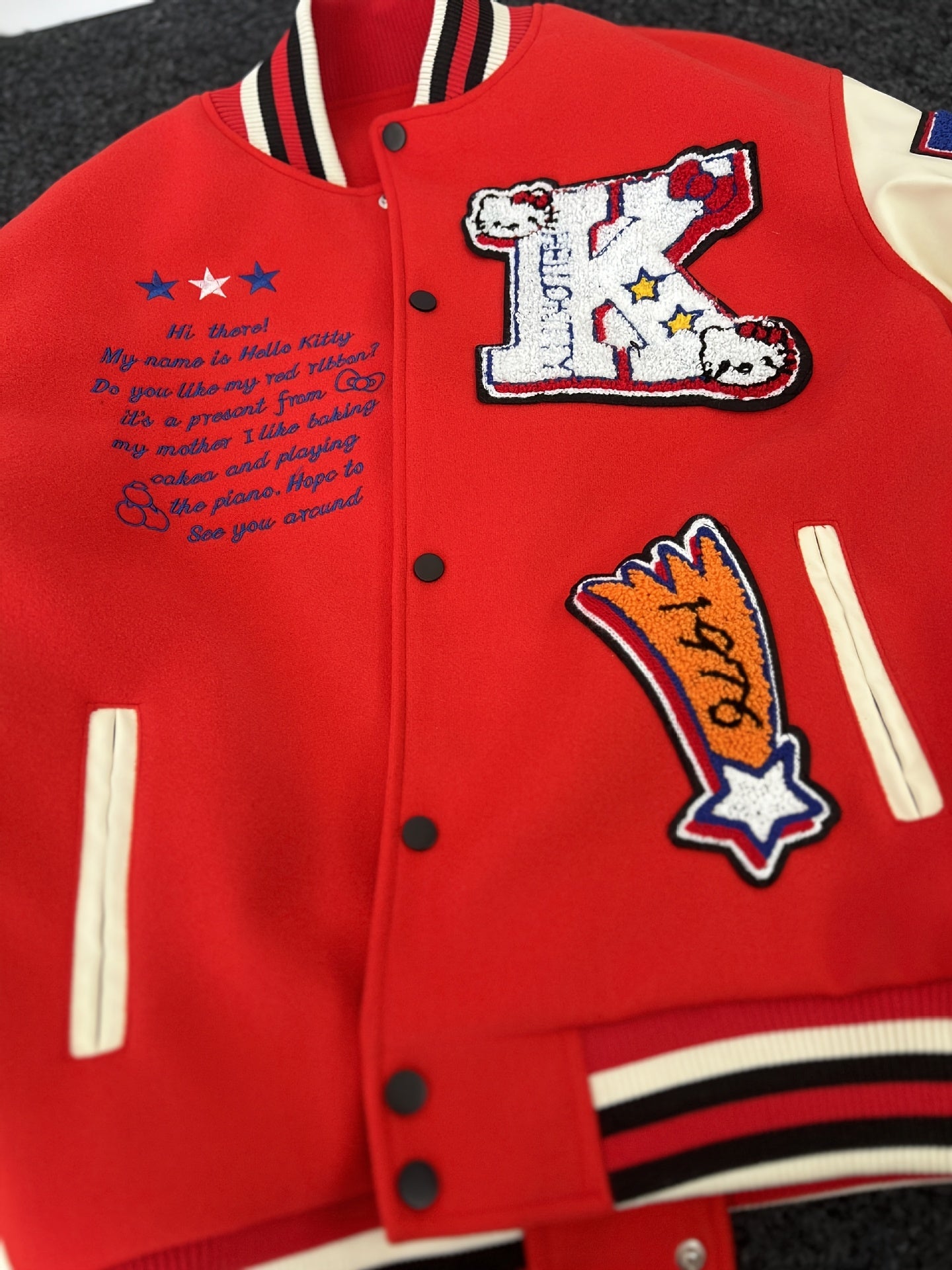 Women's Lightweight Denim Pullover Jacket – Red / Black detail view
