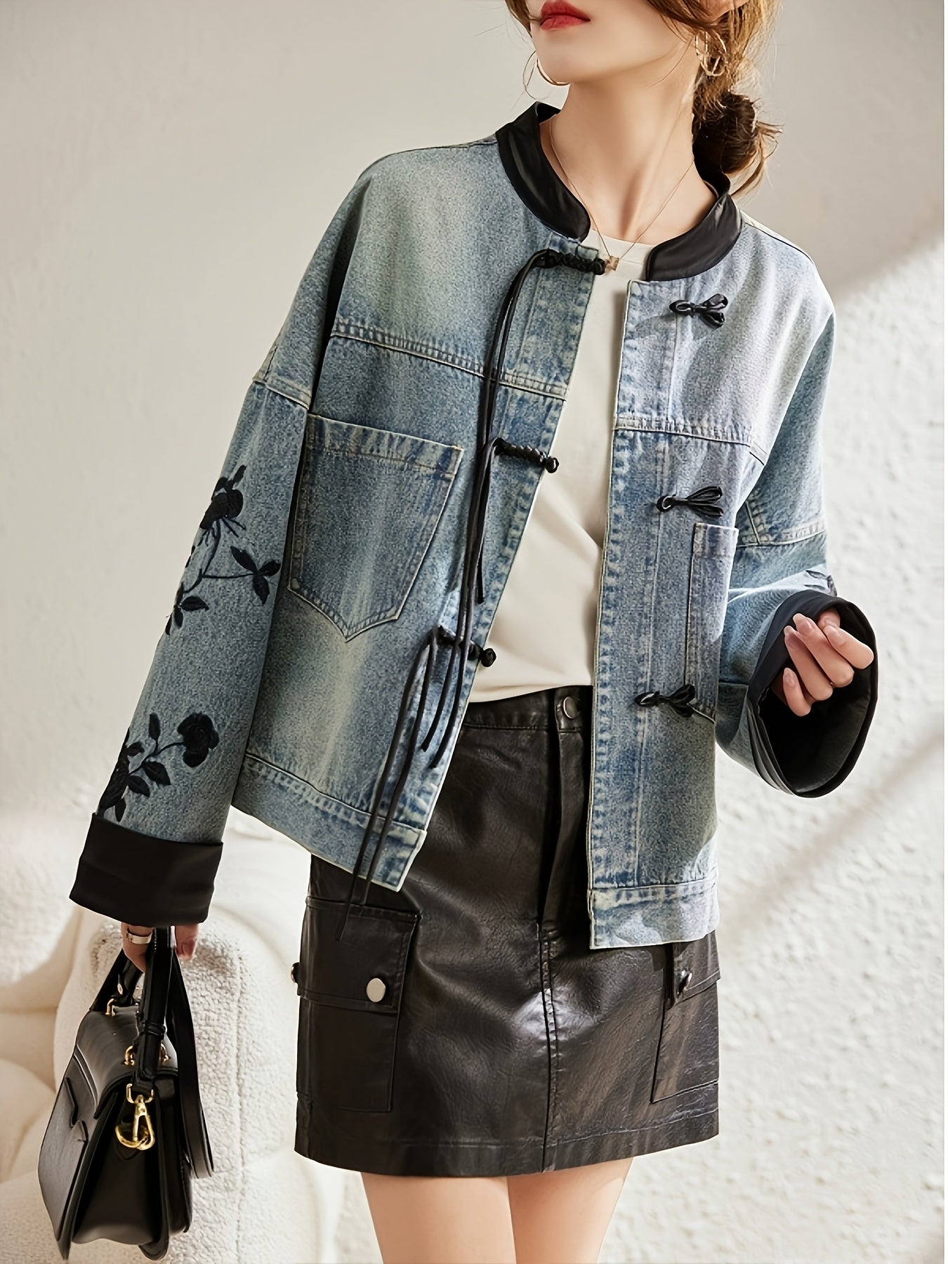 Women's Lightweight Denim Pullover Jacket – Sea Blue detail view