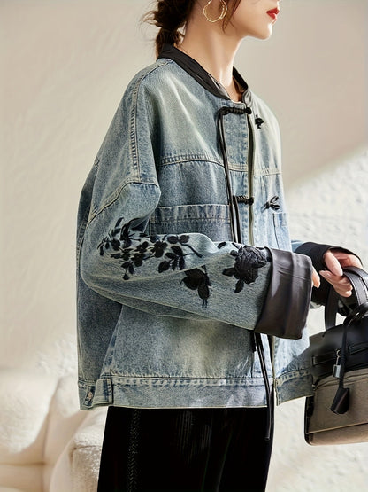 Women's Lightweight Denim Pullover Jacket – Sea Blue detail view