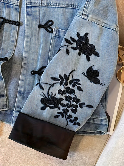 Women's Lightweight Denim Pullover Jacket – Sea Blue detail view