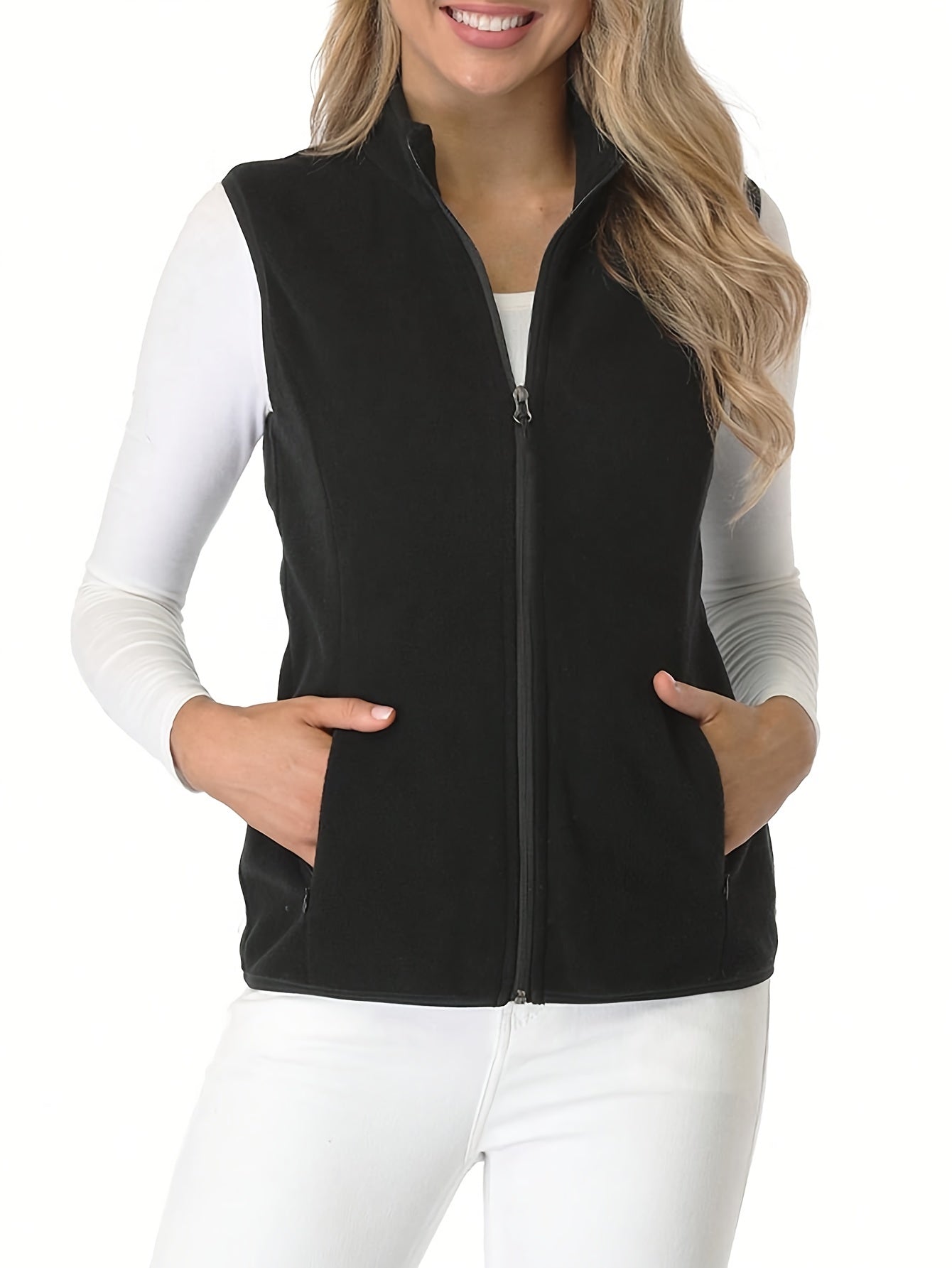 Women's Lightweight Denim Zip-Up Vest detail view