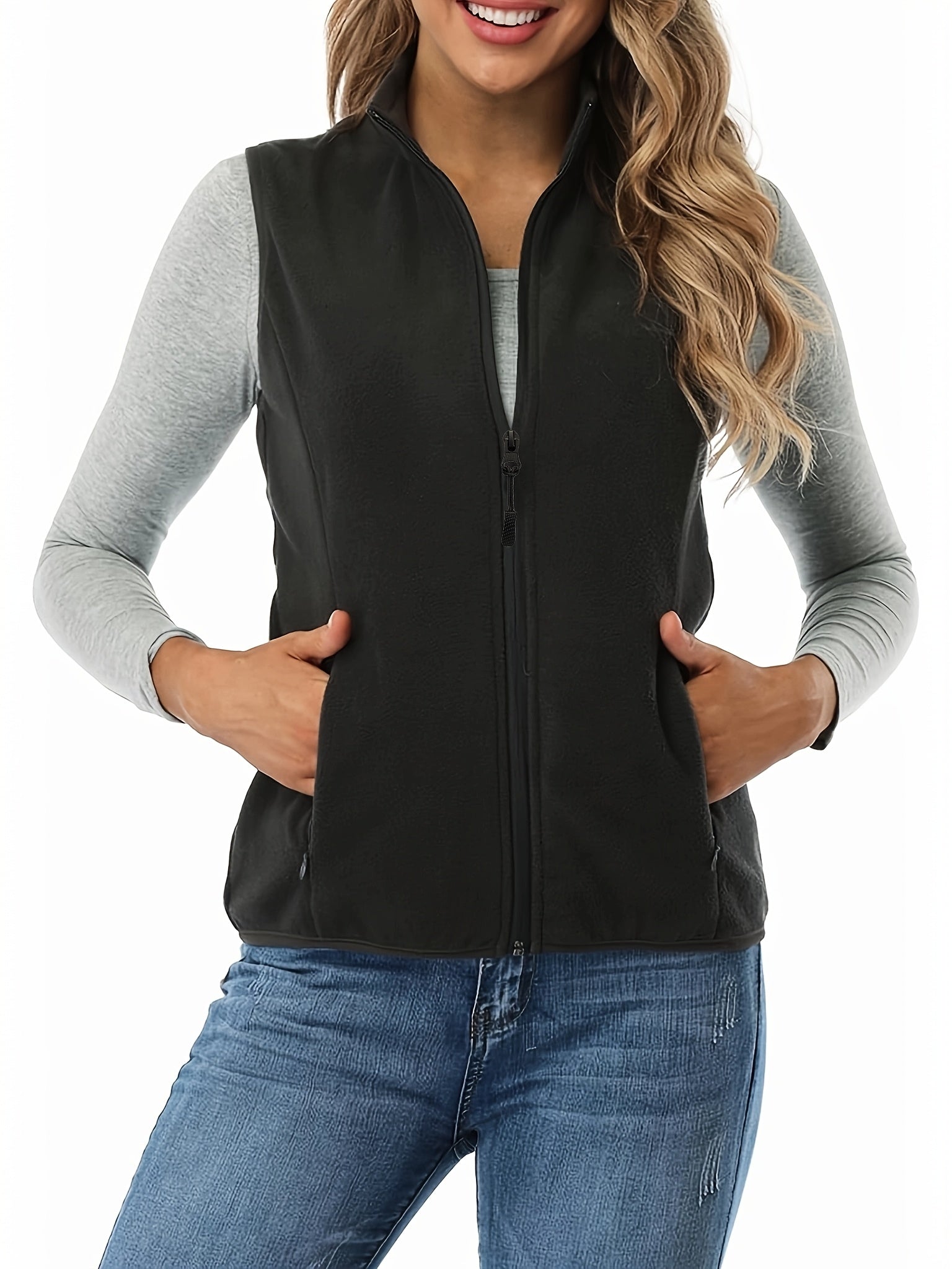 Women's Lightweight Denim Zip-Up Vest detail view