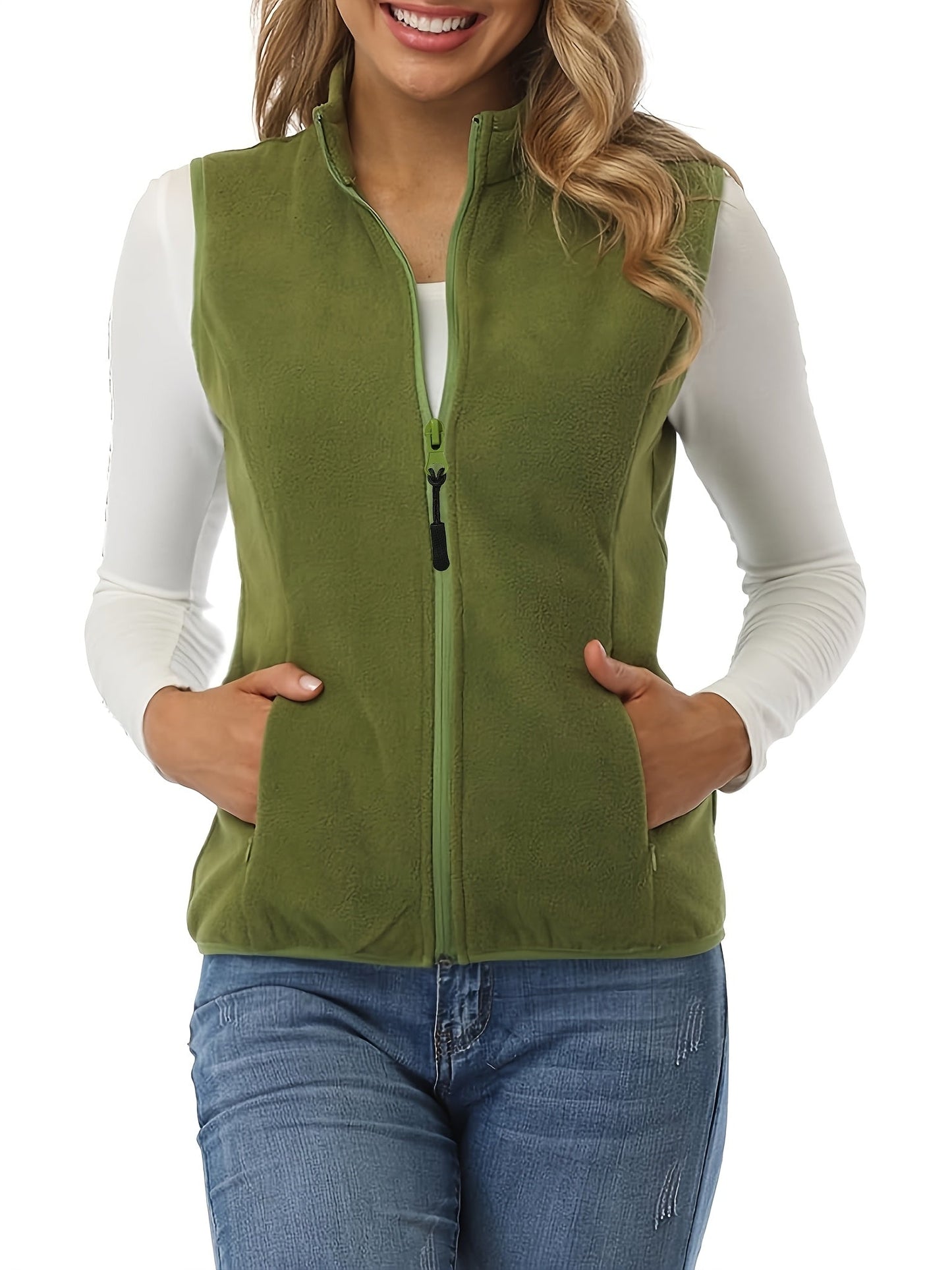 Women's Lightweight Denim Zip-Up Vest detail view
