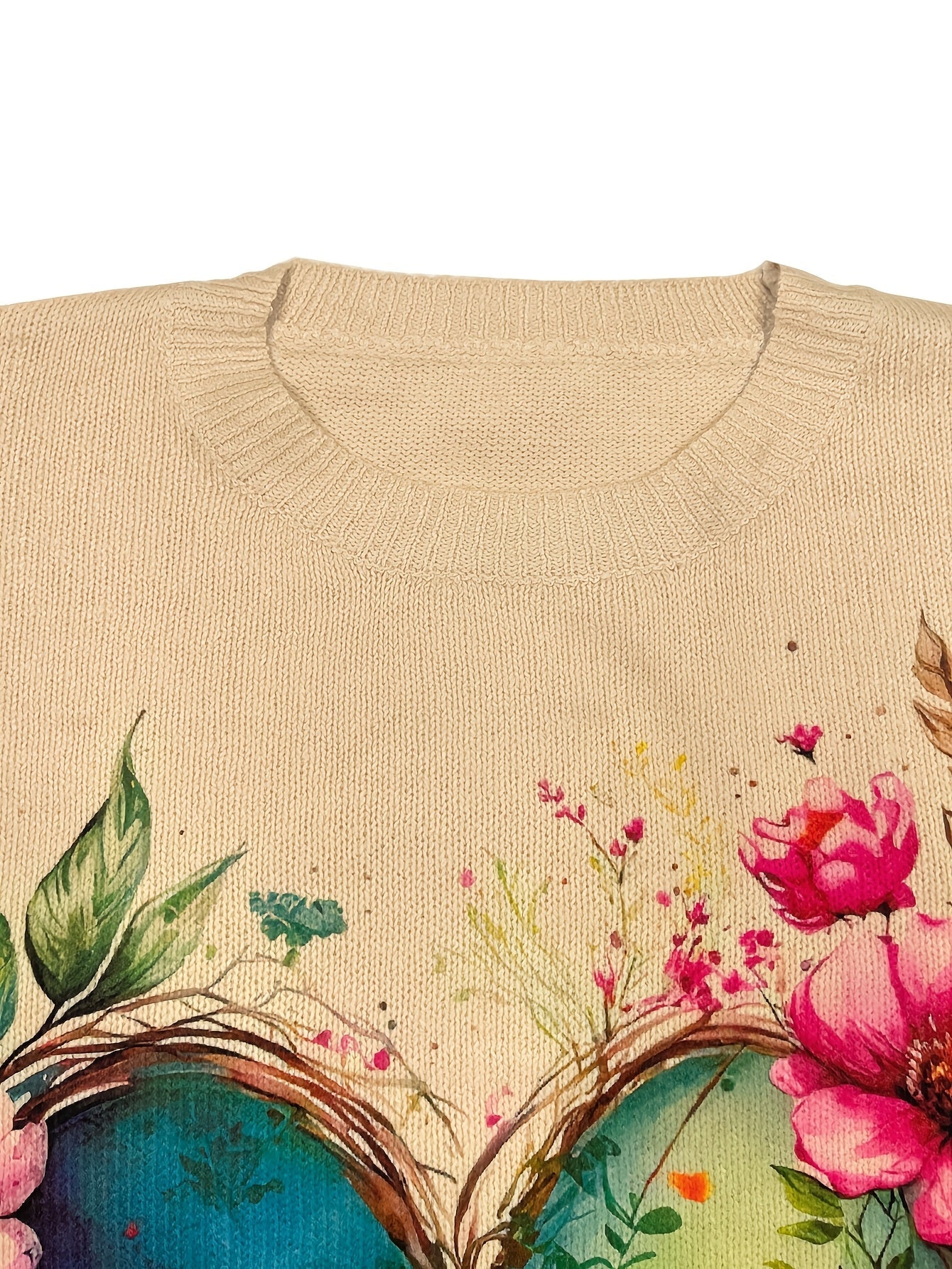 Women's Lightweight Floral Pullover Sweater detail view