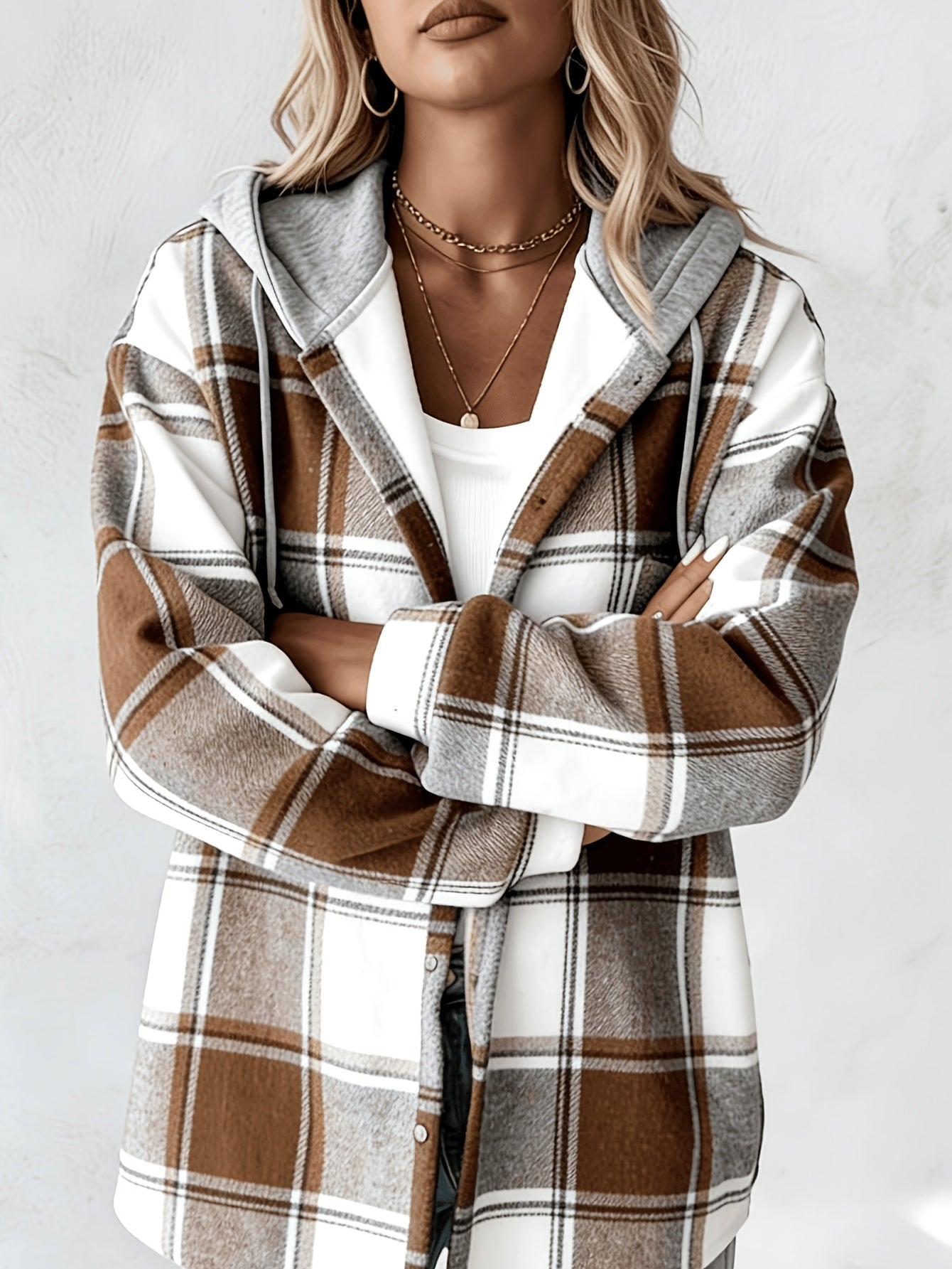 Women's Lightweight Plaid Button-Front Jacket detail view