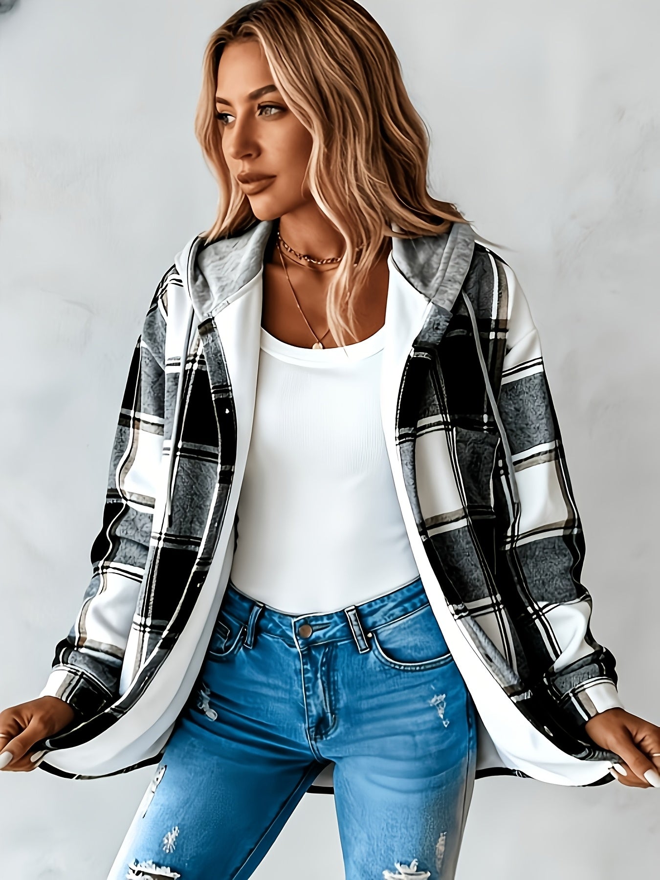 Women's Lightweight Plaid Button-Front Jacket detail view