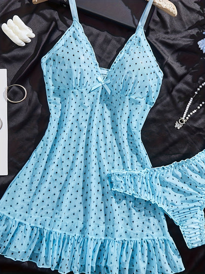 Women's Lingerie Set - Lace Detail – Blue – view 2
