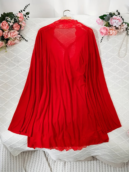 Women's Lingerie Set - Lace Detail – Red detail view