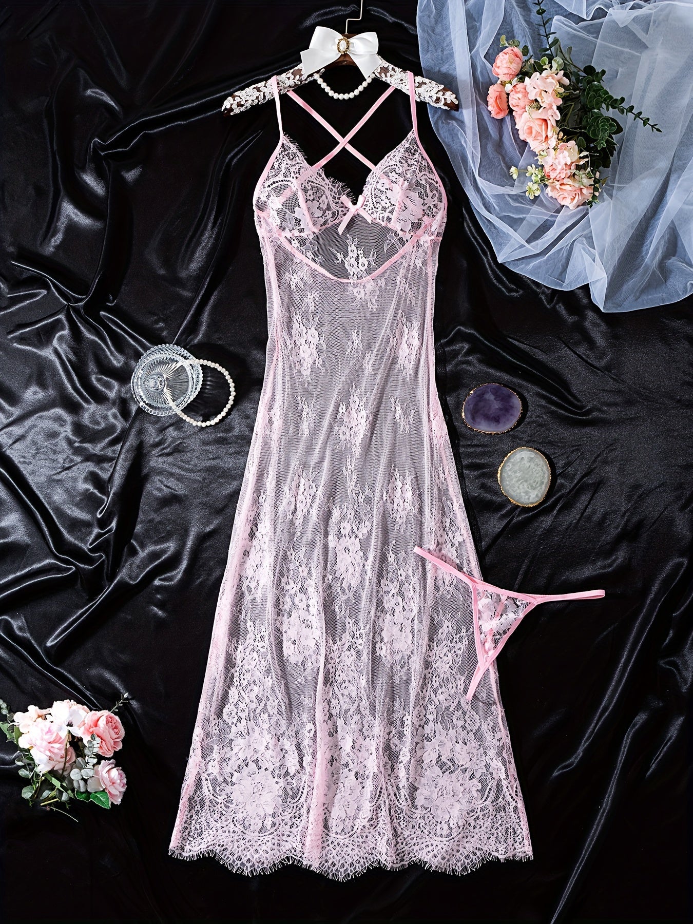 Women's Lingerie Set - Romantic Lace – Pink – Pink option – main product image