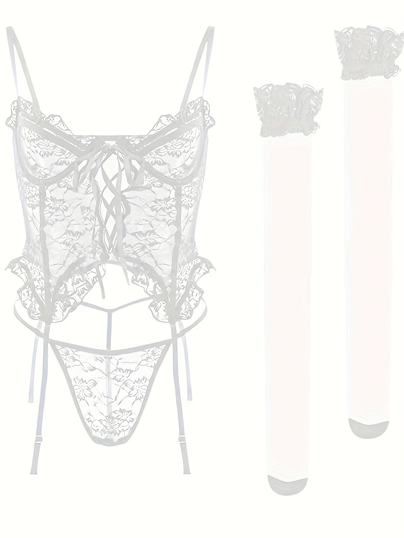 Women's Lingerie Set – Women's White Lace Floral High-Waist Underwear – view 8
