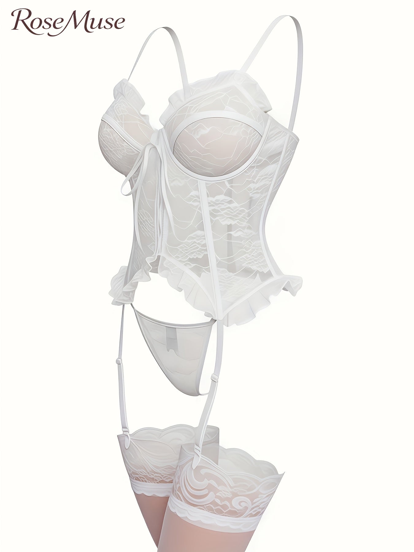 Women's Lingerie Set – Women's White Lace Floral High-Waist Underwear – view 10