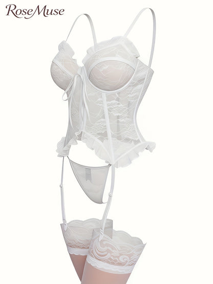 Women's Lingerie Set – Women's White Lace Floral High-Waist Underwear – view 10